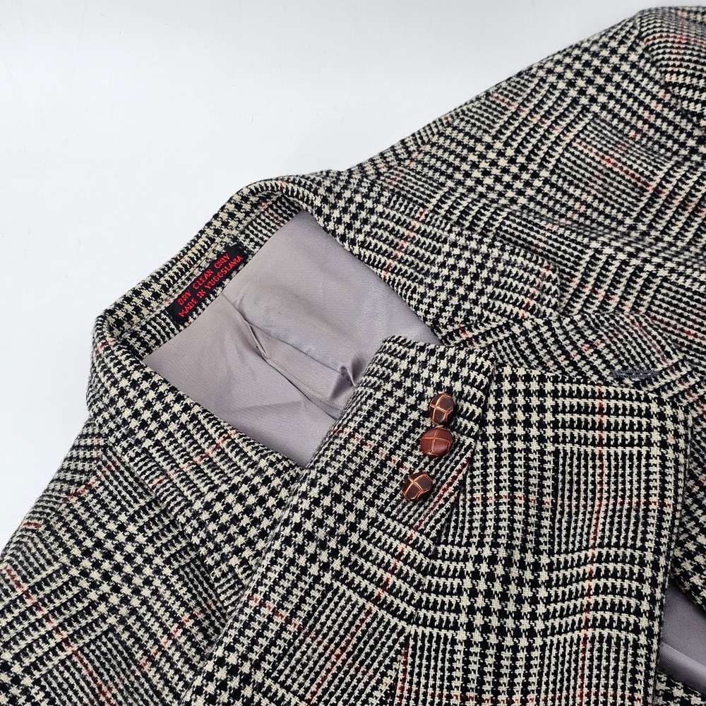 English Manor Blazer Mens 48 L Black Glen Plaid Wool Two Button Sport Coat